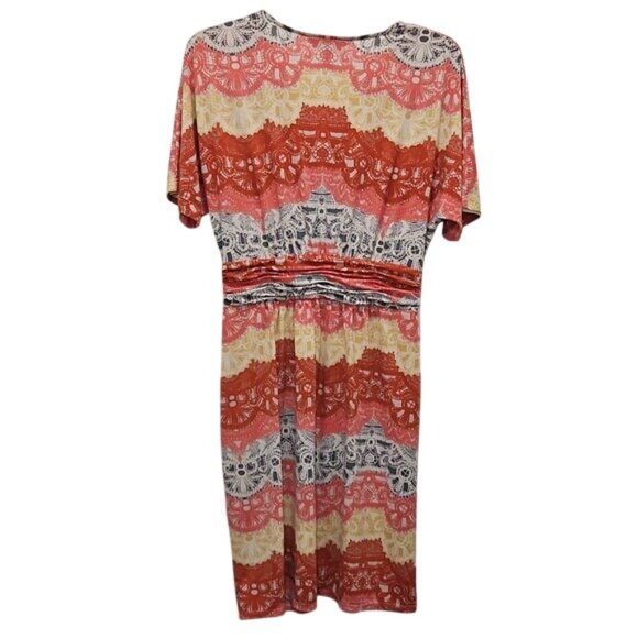 BCBGMaxAzria Faux Wrap Tereza Knee Length Short Sleeve Dress Small Colorful - Picture 7 of 11